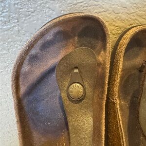 Birkenstock Brown Suede Thong Sandals with Black Toe Post